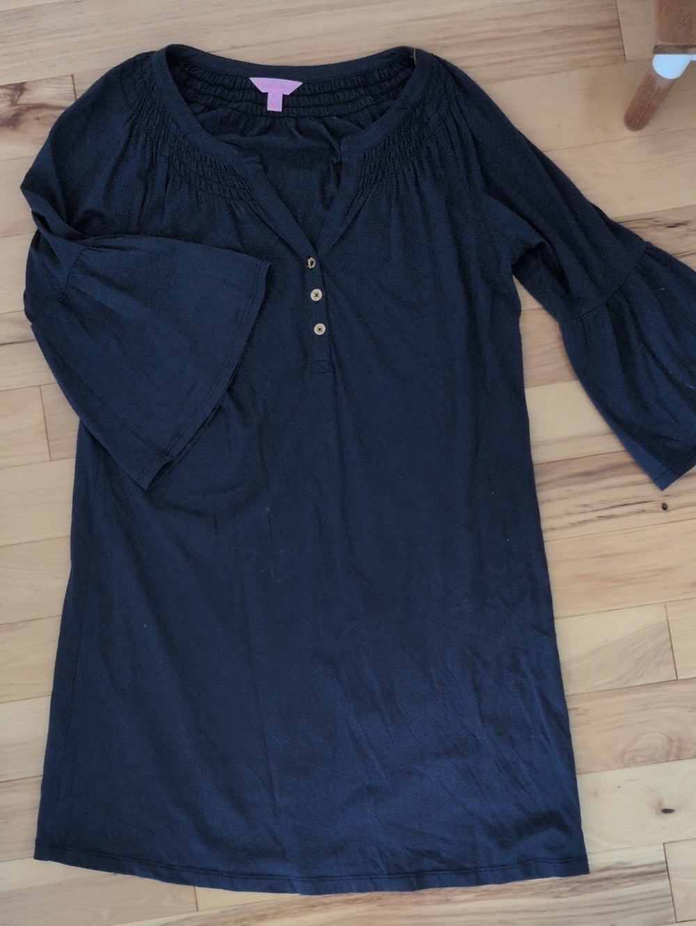 Women's Navy Blue Button-Front Peasant Dress